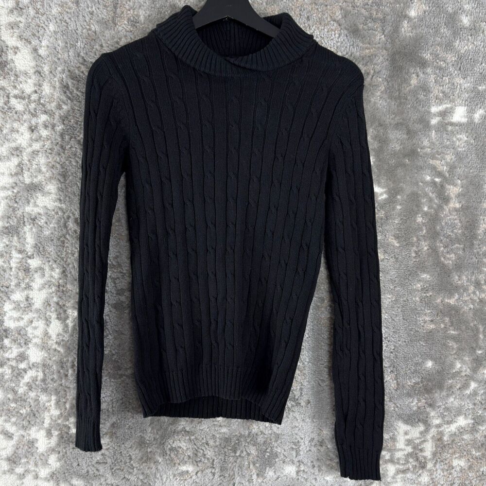 Liz Claiborne Liz & Co Size S Cable Knit Ribbed Mock Neck Sweater Black